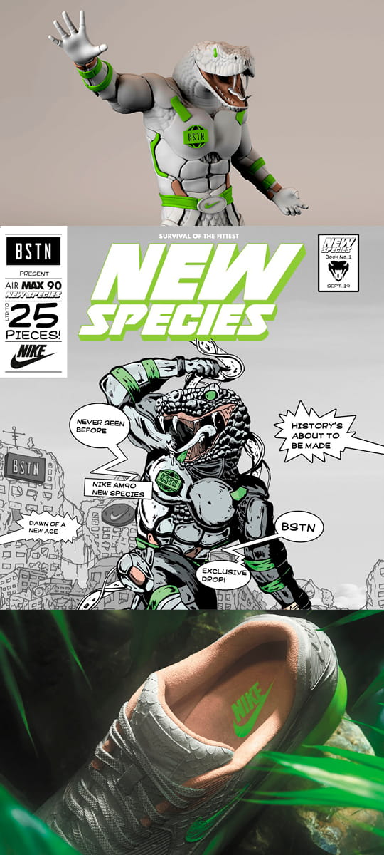 BRAINARTIST: Cover des Beweises über die Nike Air Max 90 „NEW SPECIES“ und die limitierte Figur von BSTN
