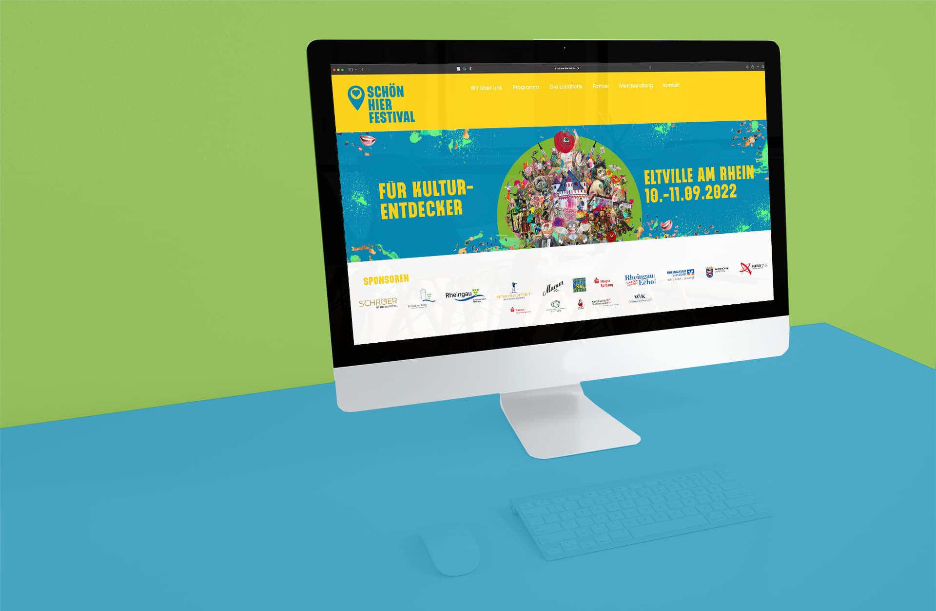 BRAINARTIST: Mock-up der Website des „SCHÖN HIER“-Festivals auf einem iMac-Bildschirm
